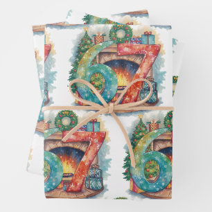 Lustiges Weihnachten Sechs Sieben 67 Brainrot Meme Geschenkpapier Set