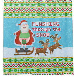 Lustiges Weihnachten | Weihnachtsmann, der durch Duschvorhang