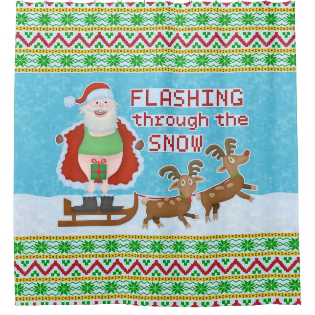 Lustiges Weihnachten | Weihnachtsmann, der durch Duschvorhang (Vorderseite)
