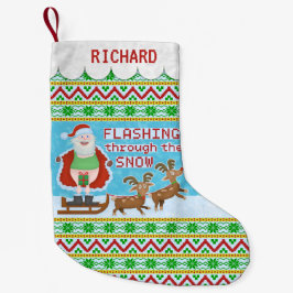 Lustiges Weihnachten | Weihnachtsmann, der durch Kleiner Weihnachtsstrumpf