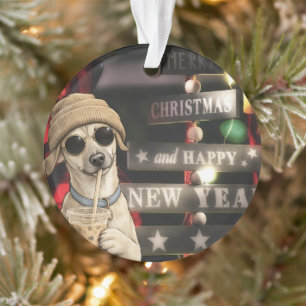 Lustiges Weihnachts-Hund trinkt Bubble Tea Ornament