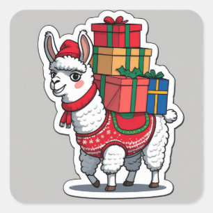 Lustiges Weihnachts-Lama-Design – „Fa La La Llama“ Quadratischer Aufkleber