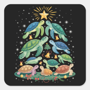 Lustiges Weihnachts-Schildkröten-Geschenk Schildkr Quadratischer Aufkleber