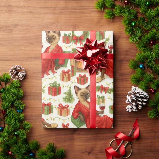 Lustiges Weihnachts-Siameserkatzen-Muster Feriench Geschenkpapier (Feiertagsgeschenk)