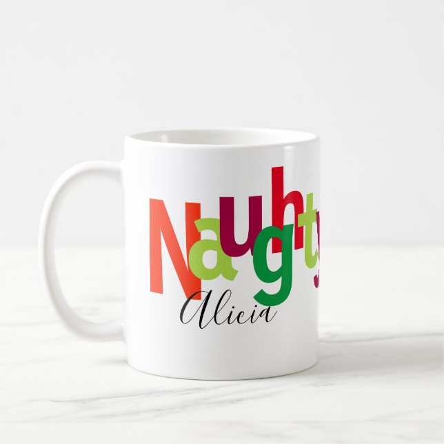 Lustiges Weihnachtsfreches Typografie-Monogramm Kaffeetasse (Links)