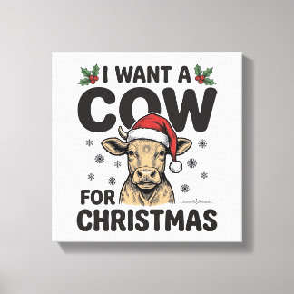 Lustiges Weihnachtskuh Vintage-Feiertags-Shirt-Des Leinwanddruck