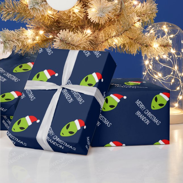 Lustiges Weihnachtsmann-alien Geschenkpapier (Feiertage)