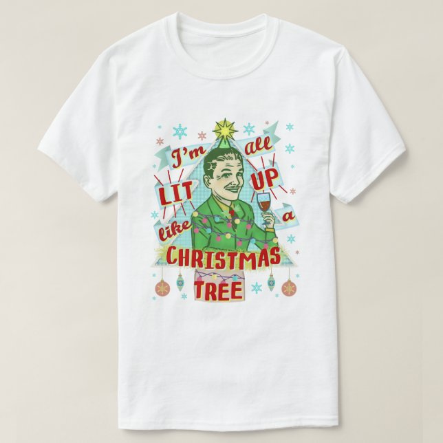 Lustiges WeihnachtsRetro Lit, der oben Spaß-Mann T-Shirt (Design vorne)