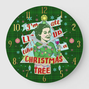 Lustiges WeihnachtsRetro trinkender Große Wanduhr