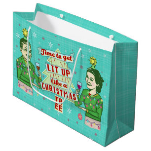 Lustiges WeihnachtsRetro trinkender Spaß-Paar-Lit Große Geschenktüte