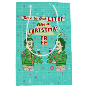 Lustiges WeihnachtsRetro trinkender Spaß-Paar-Lit Mittlere Geschenktüte