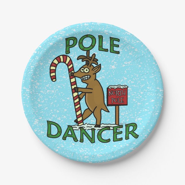 Lustiges Weihnachtstänzer-Ren-Wortspiel-Party Pappteller (Vorderseite)