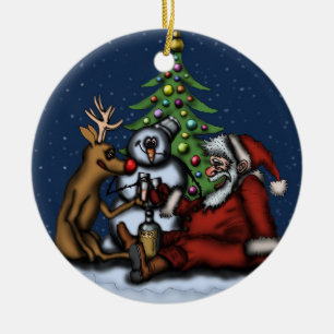 Lustiges Weihnachtstrinkende Party-Baumverzierung Keramikornament