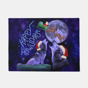 Lustiges Weihnachtswolf-Wortspiel glückliches Fußmatte