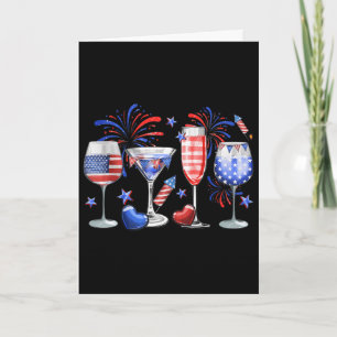 Lustiges Weinglas Rot Weiß Blau Feuerwerk Frohes 4 Karte