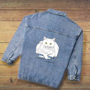 Lustiges Weißes Katzenbuch Lesender Humor Lila Jeansjacke