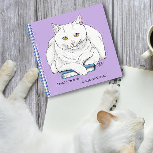 Lustiges Weißes Katzenbuch Lesender Humor Lila Notizbuch