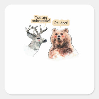 Lustiges Wildlife-Design mit Bär und Hirsch Unterh Quadratischer Aufkleber