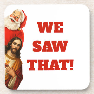 Lustiges „Wir Haben Das Gesehen“ Santa-und-Jesus-D Getränkeuntersetzer