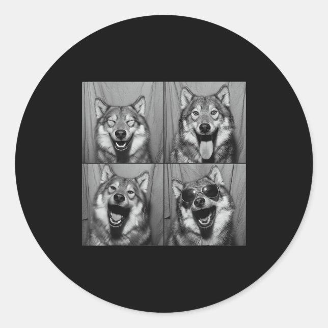 Lustiges Wolf-Fotoautomaten-Sonnenbrille Hund Runder Aufkleber (Vorderseite)