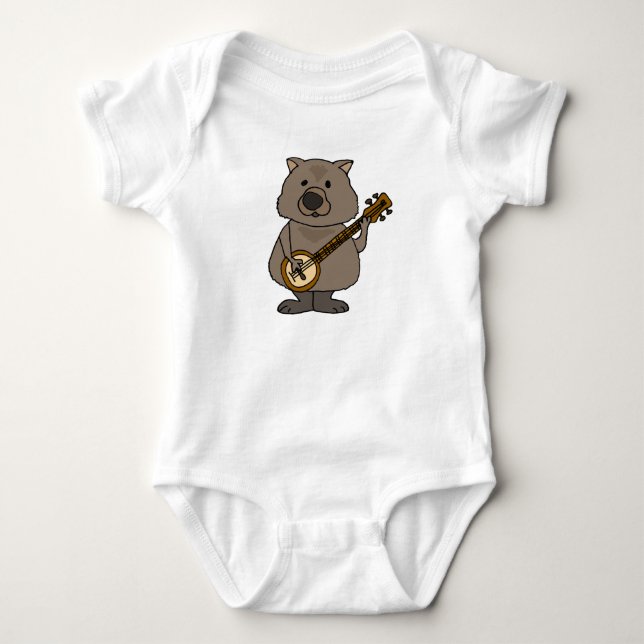 Lustiges Wombat, das Banjo-Cartoon spielt Baby Strampler (Vorderseite)