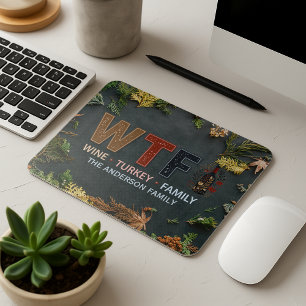 Lustiges WTF-Wein Truthahn Familien-Erntedankfest Mousepad