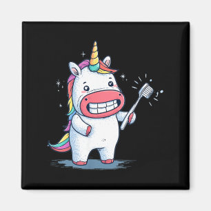 Lustiges Zahnarzt-Einhorn mit Zahnbürste-Grafik Magnet