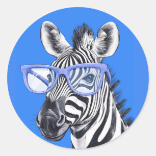 Lustiges Zebra mit blauer Brille Cute Runder Aufkleber