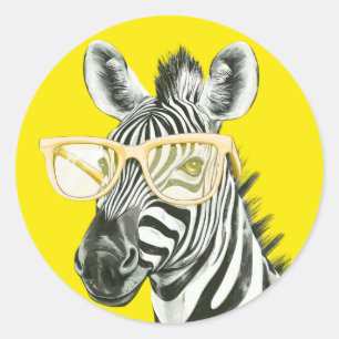 Lustiges Zebra mit gelber Brille Cute Runder Aufkleber
