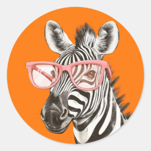 Lustiges Zebra mit orangen Brillen Cute Runder Aufkleber