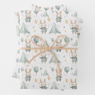 Lustiges Zirkus-Hasen-Ballon-Muster Baby Shower Geschenkpapier Set