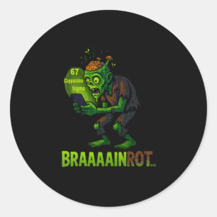 Lustiges Zombie-Brainrot-Meme 6 7 Halloween-Jungen Runder Aufkleber