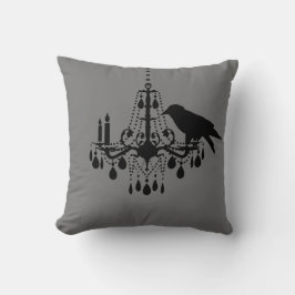 Lustre gris Halloween et Coussin corbeau