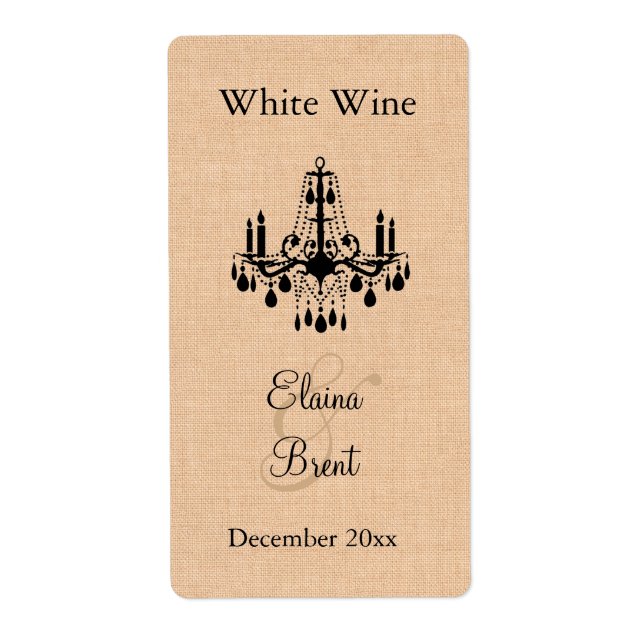 Lustre sur Burlap Mariage Étiquette de vin (Devant)