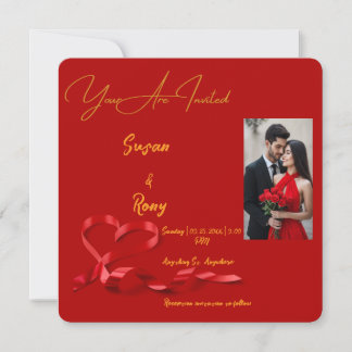 Lustrous Love : Faire-part de mariage rouge et or