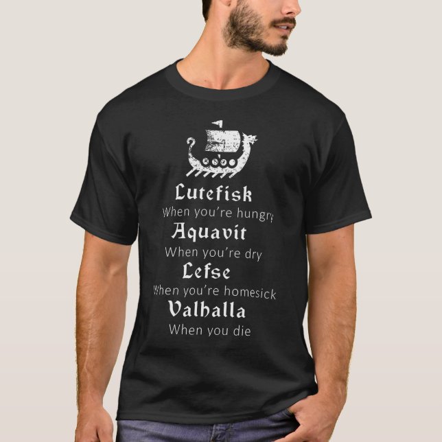 Lutefisk Aquavit Lefse Valhalla Viking T-Shirt (Vorderseite)