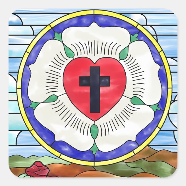 Luther Rose Glass Window Quadratischer Aufkleber (Vorderseite)