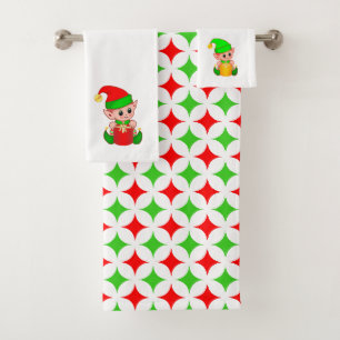 Lutin de Noël et motif étoile diamant rouge vert
