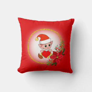 Lutin de Noël sur Coussin de jeté rouge