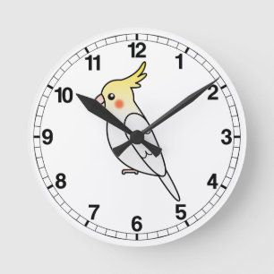 Lutino Cartoon Cockatiel Parrot Bird Runde Wanduhr