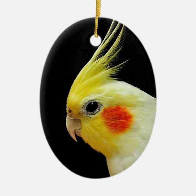 Lutino Cockatiel Keramik Ornament (Vorne)