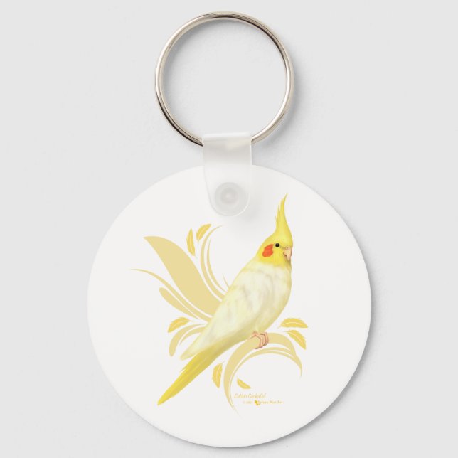 Lutino Cockatiel Schlüsselanhänger (Vorderseite)