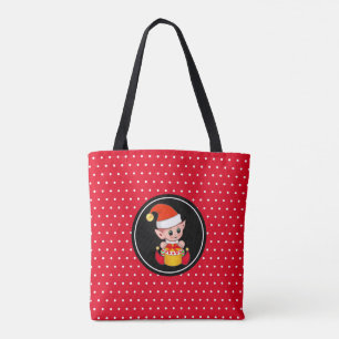 Lutins de Noël mignons sur sac fourre-tout rouge e