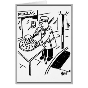 Lutscher-Mann schneidet eine Pizza