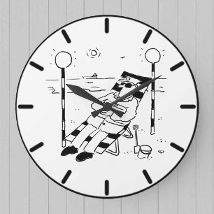Lutscher-Mann sonnt sich am Strand Große Wanduhr