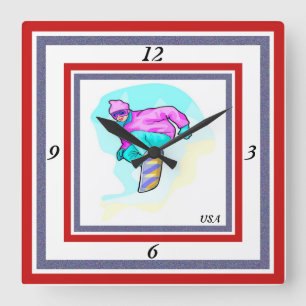 Luv to Snowboard - Quadratische Wanduhr
