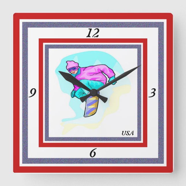 Luv to Snowboard - Quadratische Wanduhr (Vorderseite)