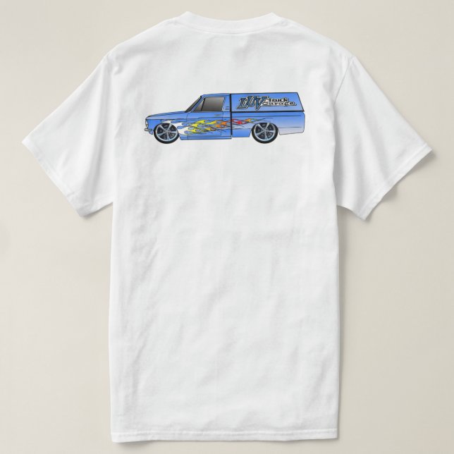 Luv Truck Garage Flamed Camper Design T-Shirt (Design Rückseite)