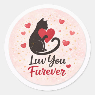 Luv You Furever Katzenaufkleber – Rosa mit roten H Runder Aufkleber