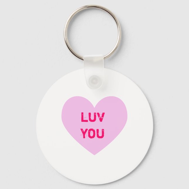 LUV YOU Pink Conversation Heart Schlüsselanhänger (Vorderseite)